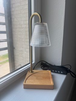 Dimmable Candle Warmer Lamp with Timer - Crystal Shade & Wood Base