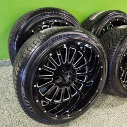 New 22x12 Gloss Black Wheels Wrapped In Lexani Tires 6 Lug Universal