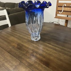 Vintage Shannon Glass Large Cobalt Blue Clear Vase