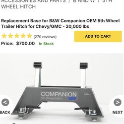 B & W Companion 2024-2025 Silverado 2500 5th Wheel Factory Puck