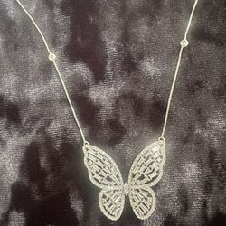 Sterling Silver Crystal Butterfly Necklace 