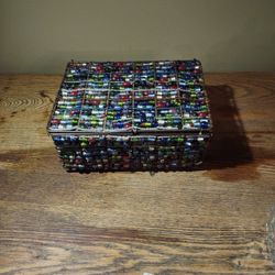 Jewelry Box Vintage Handmade with Copper Tray. 