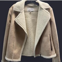 Cupcakes and Cashmere Faux Shearling Moto Jacket – Tan/Cream (M)