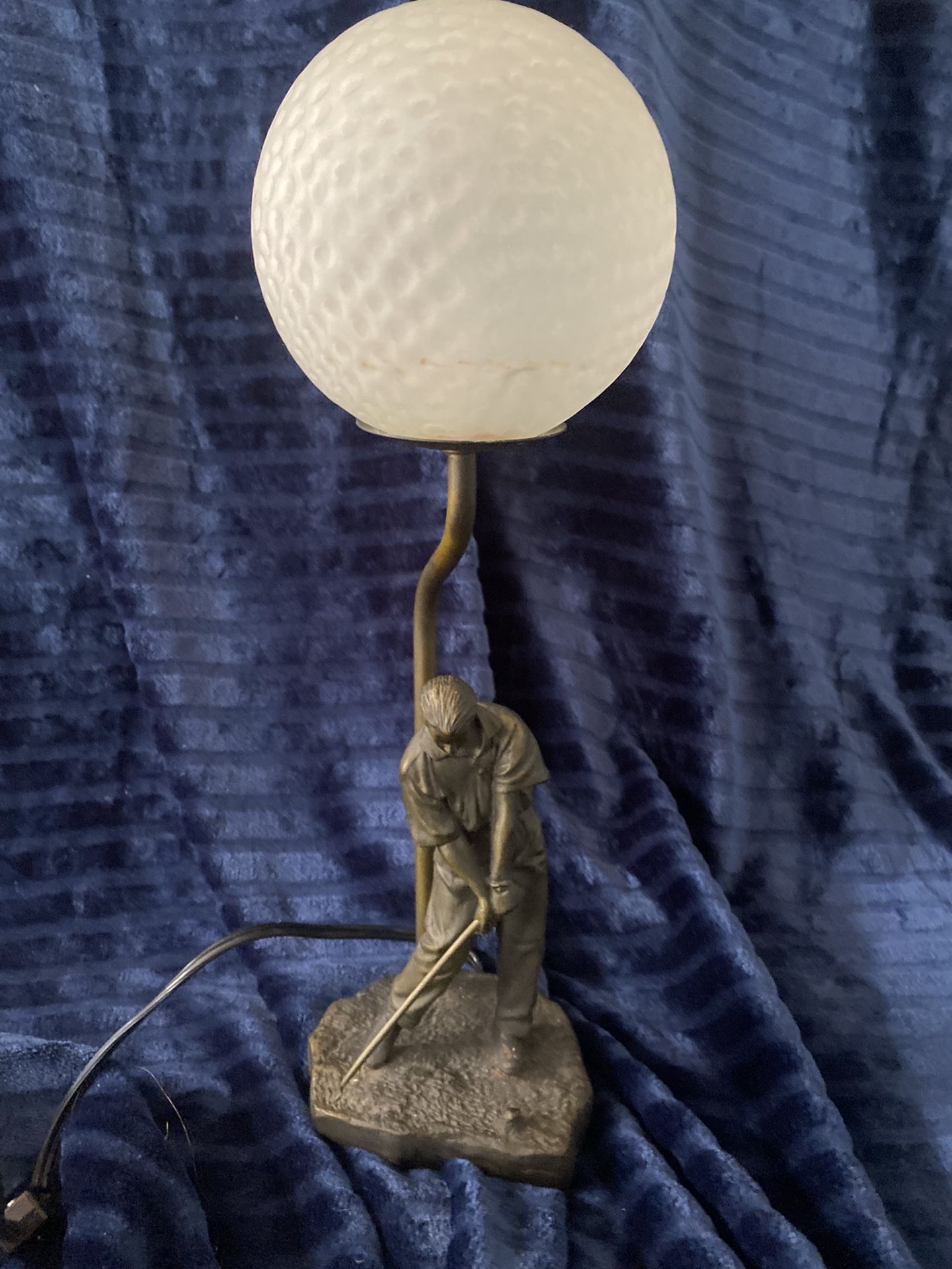 Vintage golf lamp bronze with golfer and golf ball glow 1940s