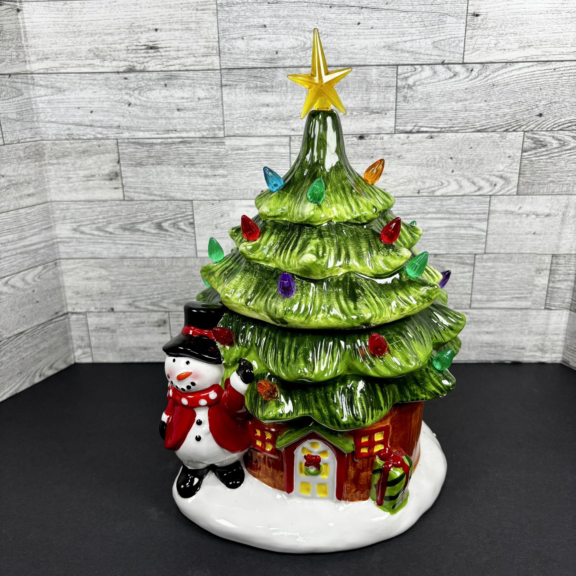 Ceramic Christmas Tree Snowman Hut with 38 Multicolored Lights Xmas Tree