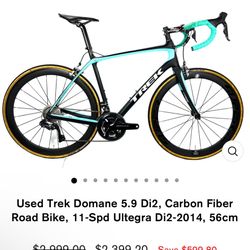 Used Trek Domane 5.9 Di2, Carbon Fiber Road Bike, 11-Spd Ultegra Di2-2014, 56cm