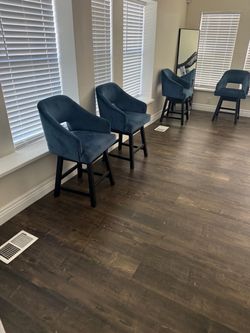 Set of 4 Blue Velvet Counter Height Stools