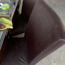 Wooden And Leather Dining Room Set Seven Pieces