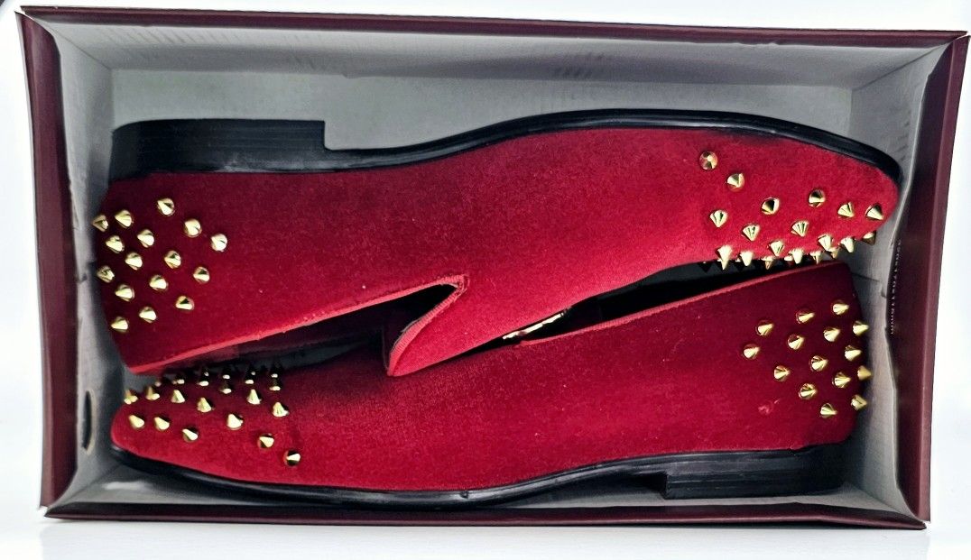 Men's Gold Spikes Loafers Red Dress Shoes Slip on Suede ROYAL