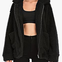 Comeon Winter Coats for Women Shaggy Fur Jacket Fuzzy Faux Shearling Zip Up Oversized Warm Shacket Outwear 