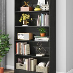 XK00298 Wood Bookcase, 72" Tall Bookshelf with 6-Tier Open Storage Shelves