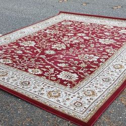 Large Dense Pile Red Oriental Pattern Rug Persian Machine Made 8 X10 Aprox Size