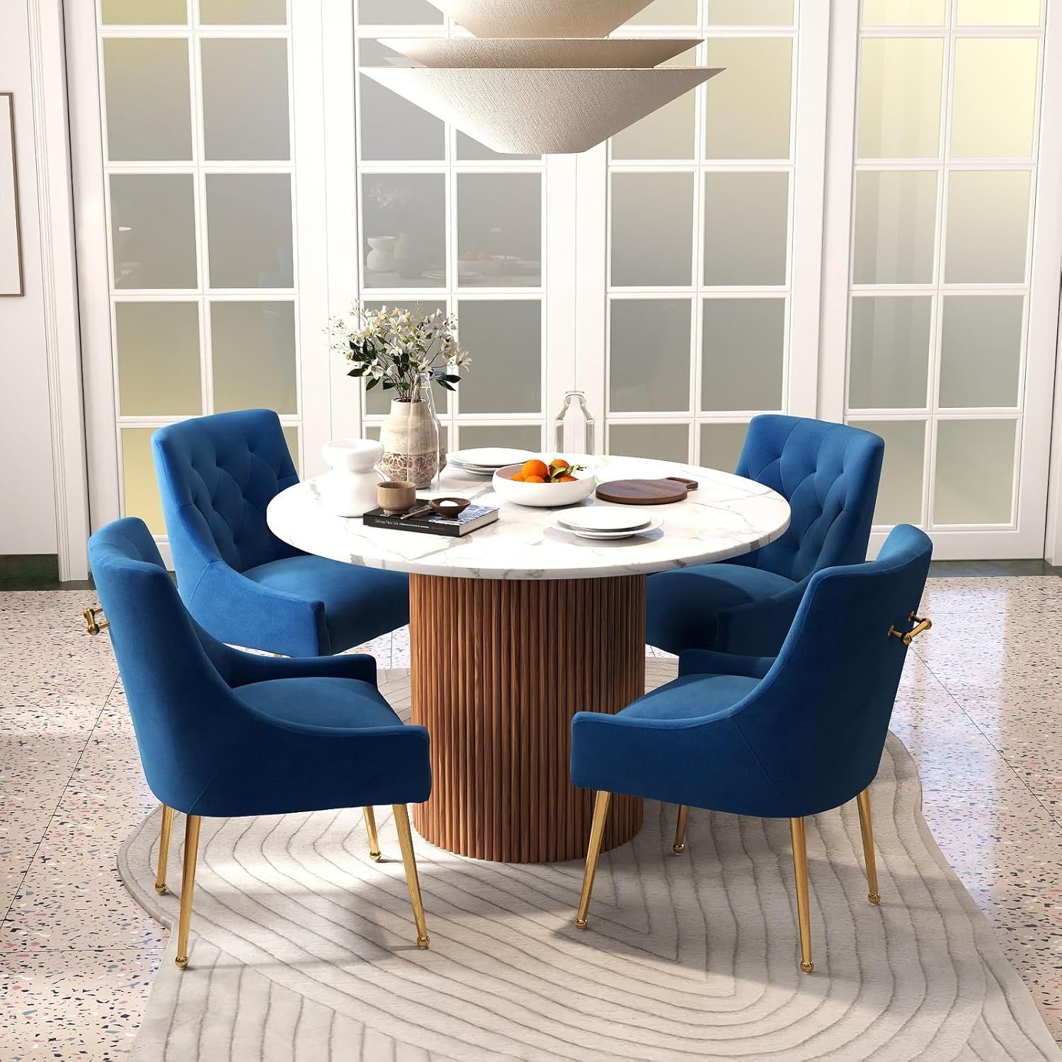 New Set of Mid Century Modern Tufted Upholstered Dining Arm