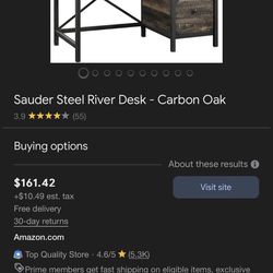 Sauder Steel River Carbon Oak Wood-Look Desk