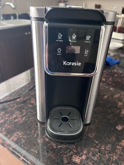 Karosie Single Serve Hot & Iced Coffee Maker for K Cup and Grounds 6-14 Oz Brew Sizes, 50oz Removable Tank, Descaling Reminder, Stainless Steel, Blac