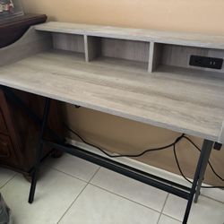 Grey wash Wood Desk w/power outlet