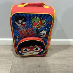 Ryan's World Wheeled Carry On Suitcase Red Yellow Blue Cartoon Telescopic Handle