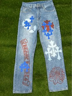 Chrome Hearts Blue Multi Cross Jeans