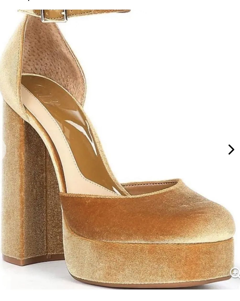 Gianni Bini Runway Gold Mustard Yellow Velvet Ankle Strap Platform Pump Heels