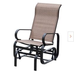 Black Aluminum Outdoor Glider Chair, Patio Swing Rocking Lounge Chair with Brown Textilene Seat
