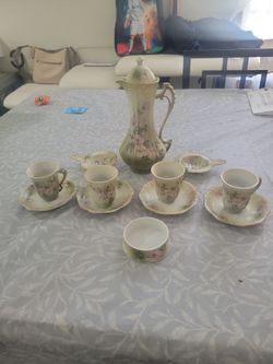 Vintage nippon floral chocolate 12 pcs tea set raised design/in great condition