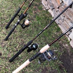 . FOUR (4) Shakespeare UGLY STIK Fishing Spinning Rods from 5’10” thru 8’6” with Fishing Reels.