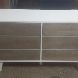 White and Light Charcoal Finish 6-Drawer Dresser(New)