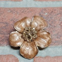 Bronze Tone Sparkly flower Brooch with Rhinestones Flower Pendant