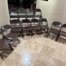 12 Brown Heavy Duty Folding Metal Chairs 