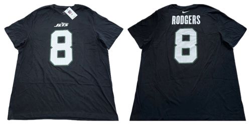 Nike New York Jets #8 Aaron Rodgers Black T Shirt Mens 2XL New