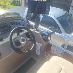 Sun Tracker 20 DLX Fishing Barge, Burgandy & White, 20 Ft, 2021, with Only 70miles. Like New.  Brand New Minn Kota Troller Motor 