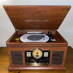 Victrola Nostalgic 6-in-1 Bluetooth Record Player & Multimedia Center with Built-in Speakers – 3-Speed Turntable, CD & Cassette Player, AM/FM Radio, W