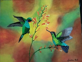 Hand painted Hummingbird Acrylic Painting on Canvas