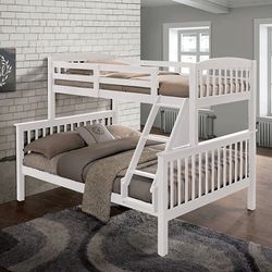 Brand New White  Twin Size Over Full Size Bunk Bed 