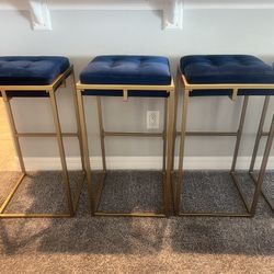 Blue Velvet Bar Stools Set Of 4