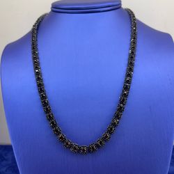 925 Sterling Silver 20” CZ Black Cluster Necklace 32.20g 6mm 205350/4