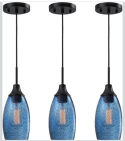 Blue Glass Pendant Lights 3-Pack Hanging Kitchen Island Ceiling Fixtures