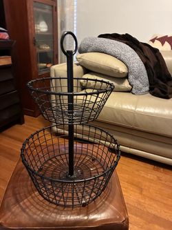 2-Tier Black Wire Basket Stand