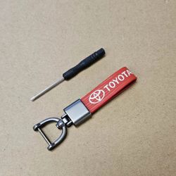 Brand New Toyota Red Leather Strap Keychain Keyring