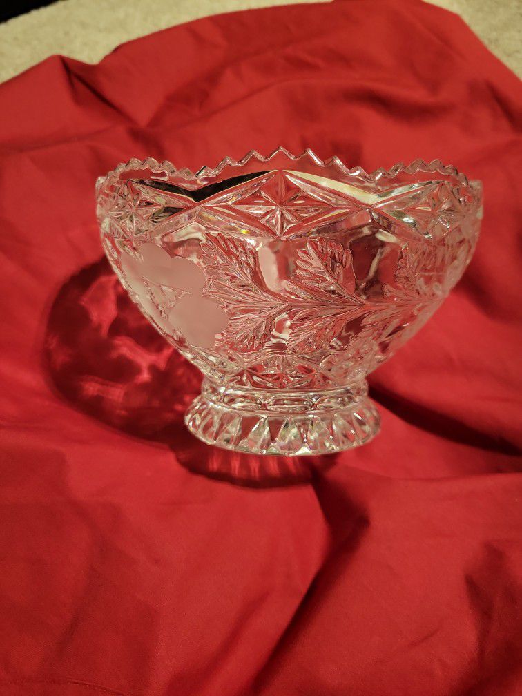 Cut Crystal Footed Dish Bowl Frosted Roses