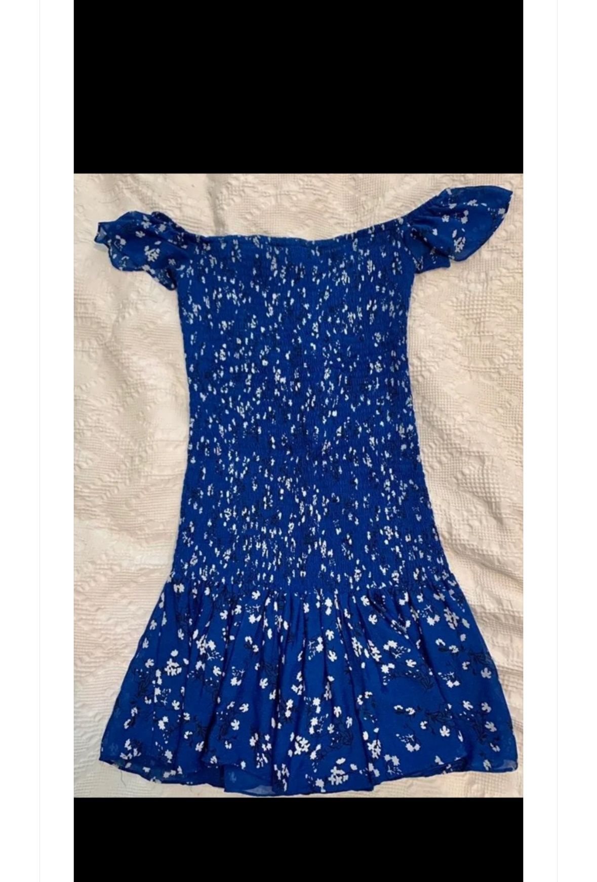 ZARA small Blue Floral Off-Shoulder Dress
