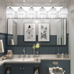 ONLY $45: 6 Light Chrome Vanity Light for Bathroom Crystal Vanity Lighting Fixtures