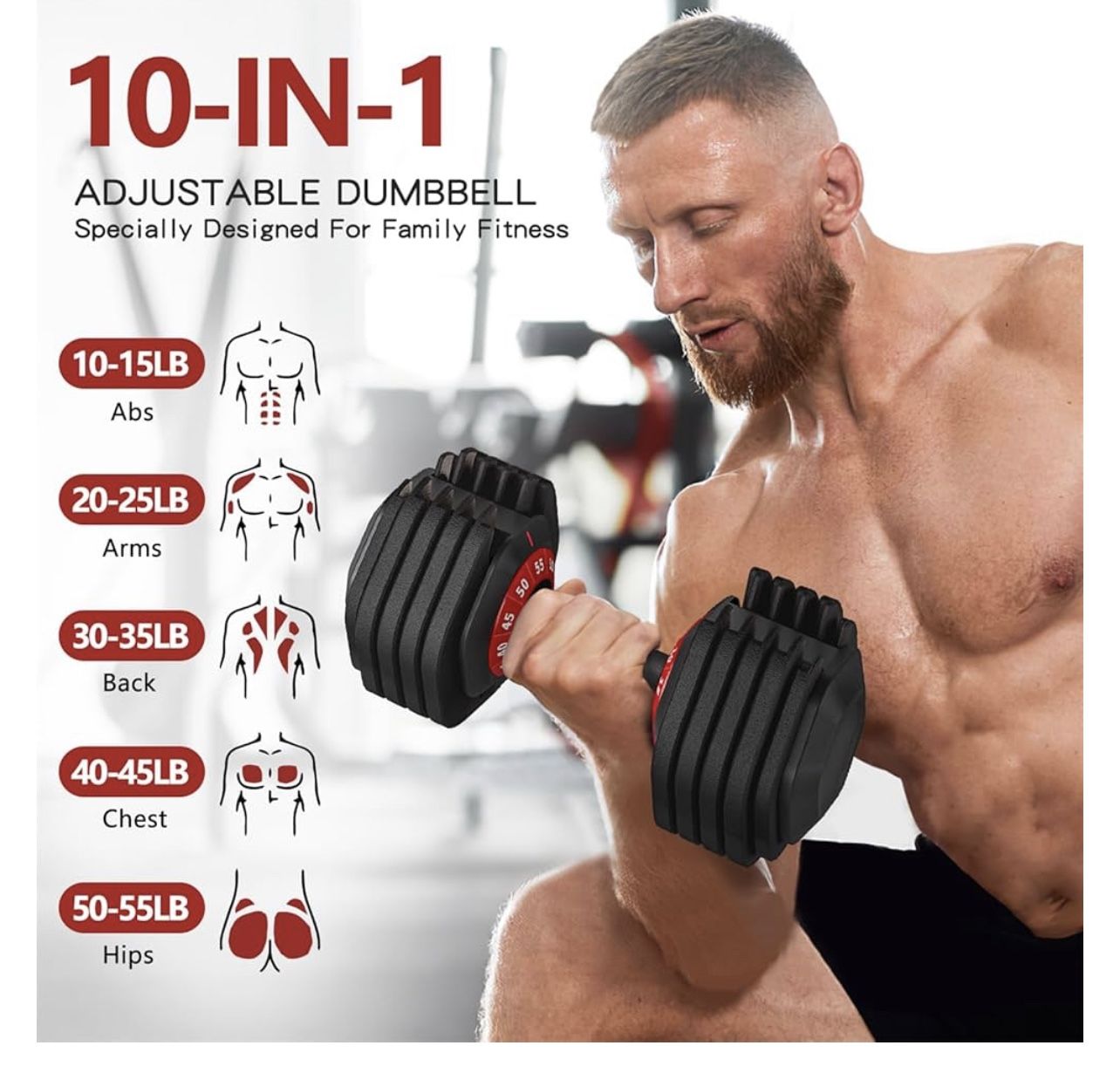Dumbbell 55LB Single Dumbbell 10 Weight Options Dumbbell Anti-Slip Metal Handle