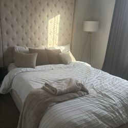 Beige Linen 7ft Queen Bed