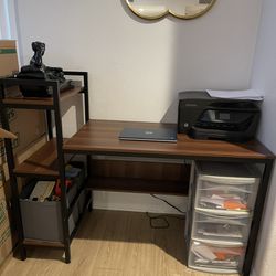Wood And Black Metal Desk With Shelving 