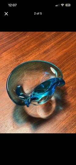 Vintage Murano Art Glass Bowl – Teal Sculptural Centerpiece
