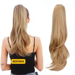 20" Blonde Wavy Straight Synthetic Ponytail Extension Claw Clip Hairpiece #6E973034