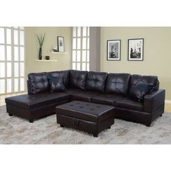 New Espresso Leather Sectional And Ottoman 