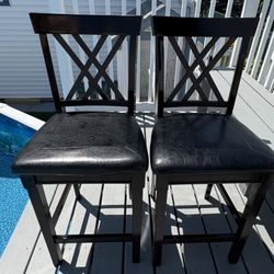 2 Espresso Wood Counter-Height Chairs with Faux Leather Seats – Great Condition 
