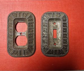 Vintage 1968 Outlet & Switch Covers American Tack & Hardware Co. 1968 50D Ornate Brass Color...Very Nice Condition!..asking $25.00